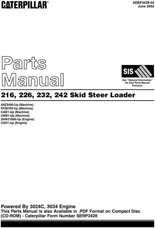 Product picture * BEST * CATERPILLAR PARTS MANUAL FOR 216 226 232 242 SKID STEER LOADER ( 788 PAGES! MASSIVE MANUAL ) - PDF DOWNLOAD !!